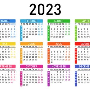 Koledar za leto 2023 v vektorskem formatu (EPS, SVG, PDF)