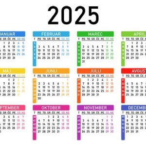 Koledar za leto 2025 v vektorskem formatu (EPS, SVG, PDF)
