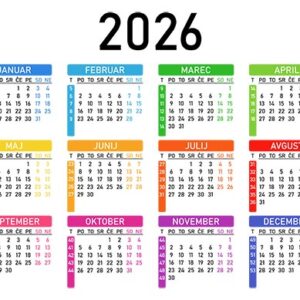 Vektorski koledar za leto 2026 v EPS, SVG in PDF obliki