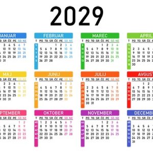 Koledar za leto 2029 v vektorskem formatu (EPS, SVG, PDF)