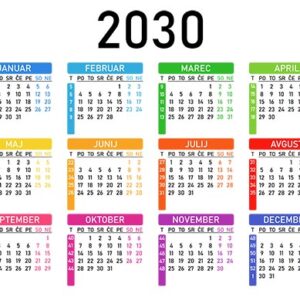 Koledar za leto 2030 v vektorskem formatu (EPS, SVG, PDF)