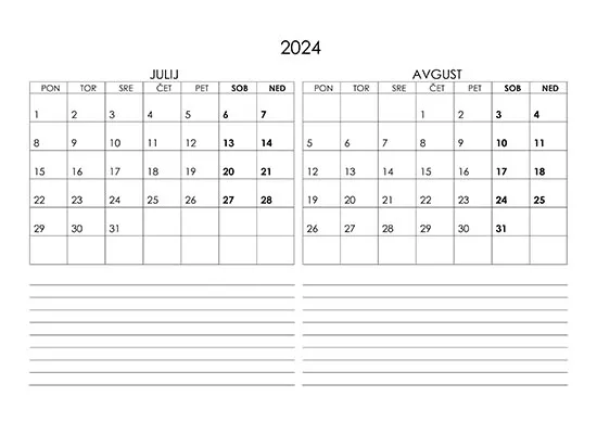 Koledar julij, avgust 2024 koledarja-julij-avgust-2024