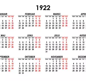 Koledar za leto 1922