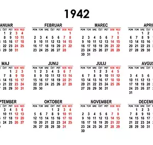 Koledar za leto 1942