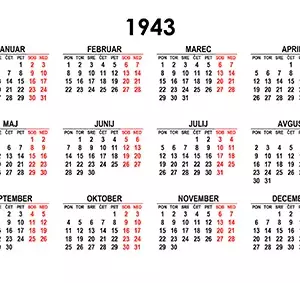 Koledar za leto 1943