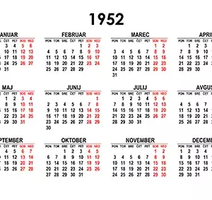 Koledar za leto 1952