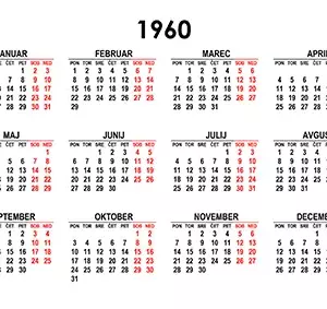 Koledar za leto 1960
