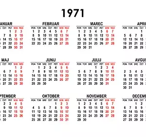 Koledar za leto 1971 Koledar za leto 1971