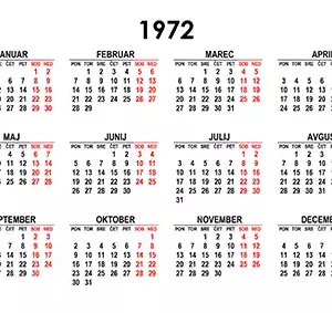 Koledar za leto 1972 Koledar za leto 1972