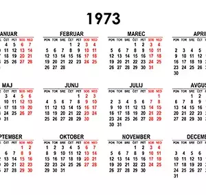 Koledar za leto 1973 Koledar za leto 1973