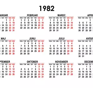 Koledar za leto 1982