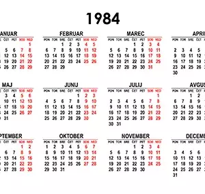 Koledar za leto 1984