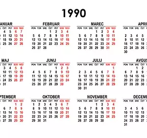 Koledar za leto 1990