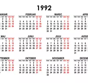 Koledar za leto 1992