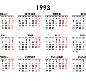 Koledar za leto 1993 Koledar za leto 1993