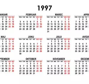 Koledar za leto 1997 Koledar za leto 1997