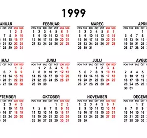 Koledar za leto 1999