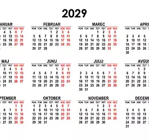 Koledar za leto 2029