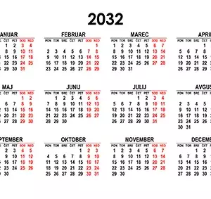 Koledar za leto 2032