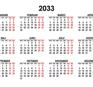 Koledar za leto 2033