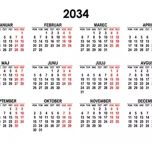 Koledar za leto 2034