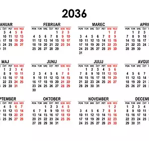 Koledar za leto 2036