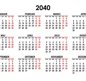 Koledar za leto 2040