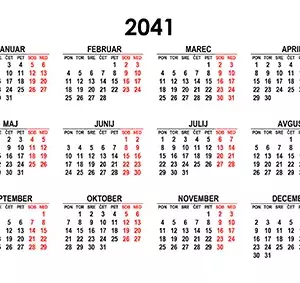 Koledar za leto 2041