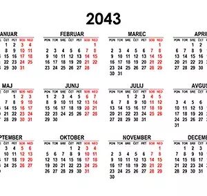 Koledar za leto 2043