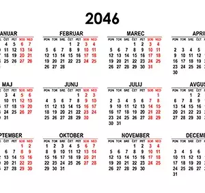 Koledar za leto 2046