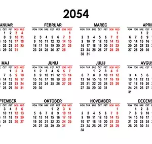 Koledar za leto 2054