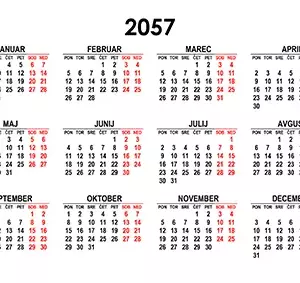 Koledar za leto 2057