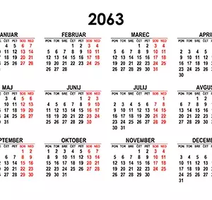 Koledar za leto 2063