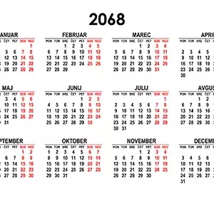 Koledar za leto 2068