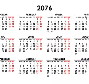 Koledar za leto 2076