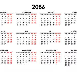 Koledar za leto 2087