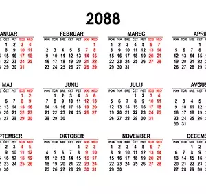 Koledar za leto 2088