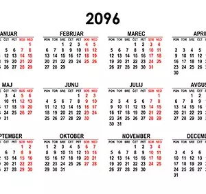 Koledar za leto 2096