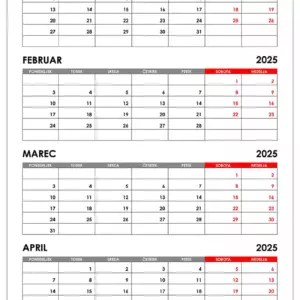 Koledar za januar, februar, marec, april 2025 Koledar za januar, februar, marec, april 2025