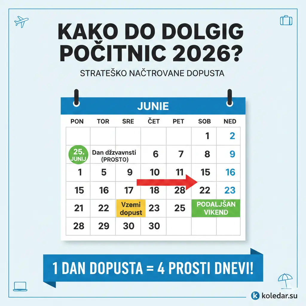 Prazniki in dela prosti dnevi 2026: Kako z malo dopusta priti do dolgih počitnic?